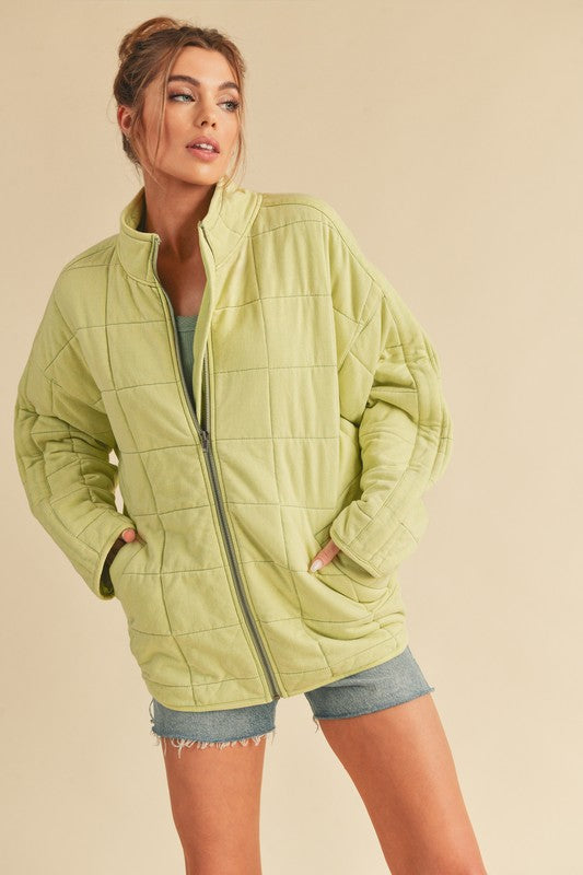 Dixie Jacket: soft lime-green quilted jacket with zipper and pockets