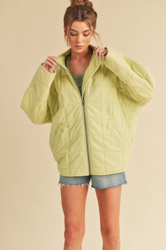 Light green quilted Dixie Jacket with zipper and pockets
