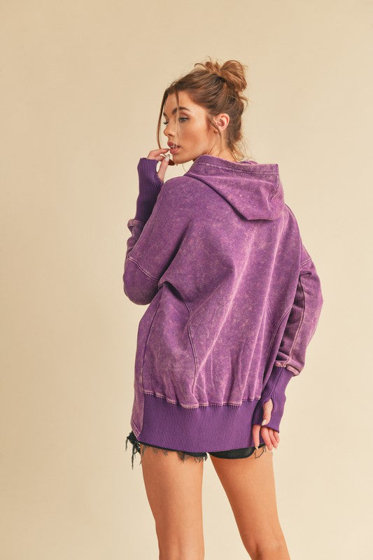 Purple oversized Washed Vivi Pullover hoodie with distressed vintage wash