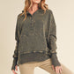 Olive green distressed Washed Vivi Pullover hoodie with ribbed cuffs