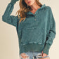Teal distressed cotton Washed Vivi Pullover hoodie with ribbed cuffs