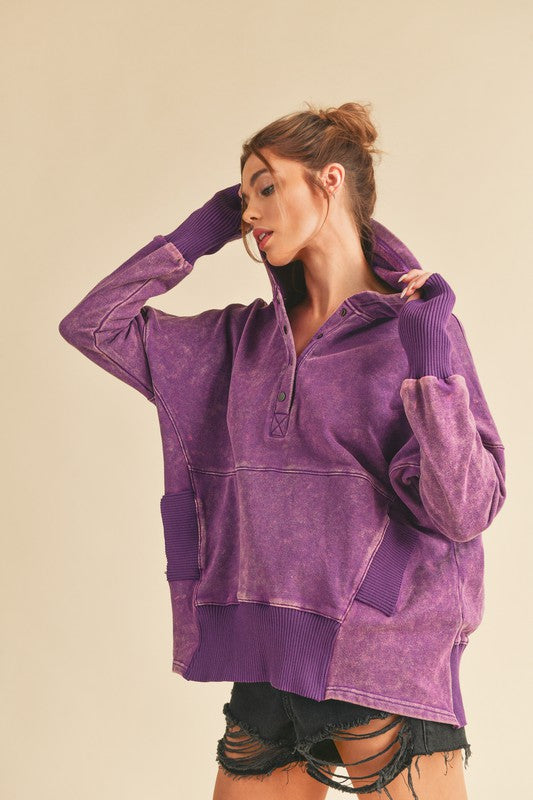 Purple Washed Vivi Pullover oversized hoodie with faded textured fabric
