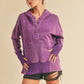 Washed Vivi Pullover: Purple distressed hoodie with ribbed cuffs
