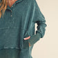 Cozy teal distressed cotton Washed Vivi Pullover hoodie with ribbed cuffs
