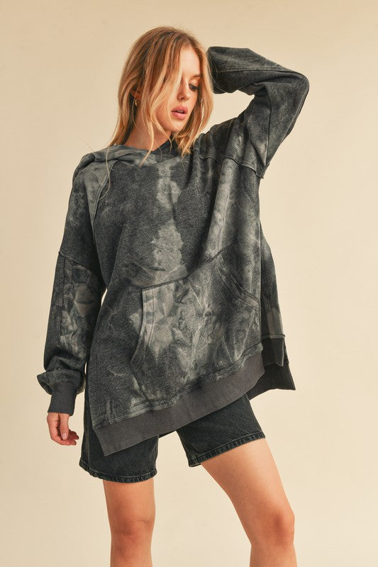 Kalia Tie Dye Hoodie: dark gray oversized fit with front pockets