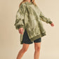 Kalia Tie Dye Hoodie: Olive green oversized relaxed fit with front pocket