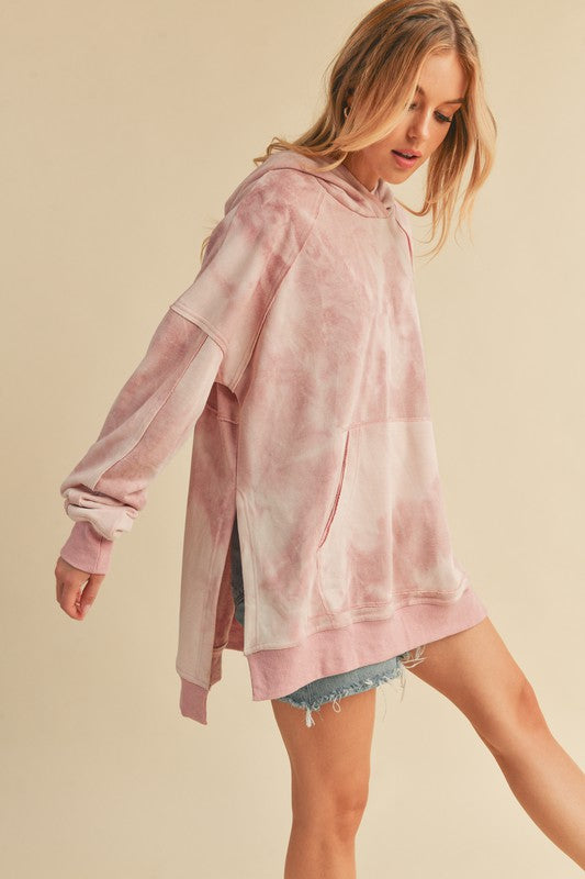 Kalia Tie Dye Hoodie in soft pink and white oversized relaxed fit