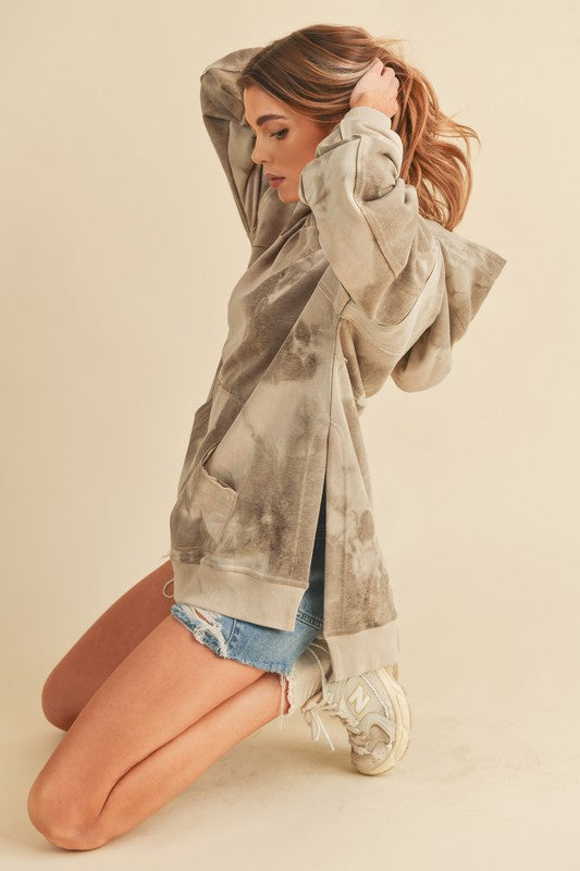 Kalia Tie Dye Hoodie in soft oversized muted beige gray pattern