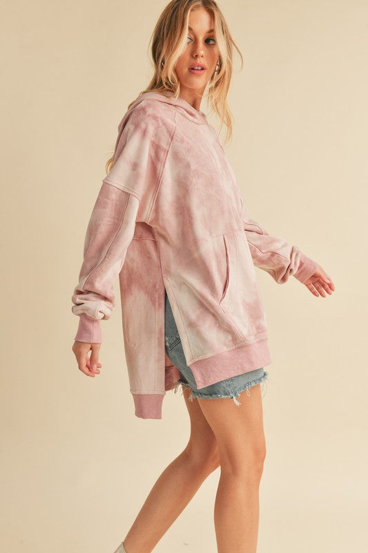 Kalia Tie Dye Hoodie: soft pink oversized relaxed fit with pockets