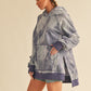 Kalia Tie Dye Hoodie in soft oversized muted blue gray pattern with purple cuffs