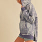 Kalia Tie Dye Hoodie in soft blue-gray pattern with purple trim