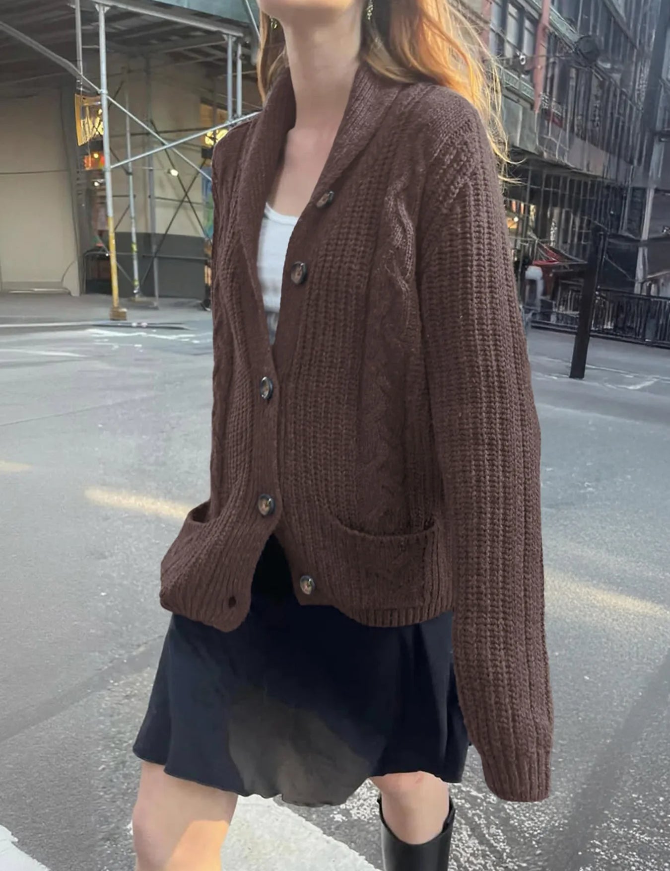 Brown Cable Knit Button Up Cardigan | Cardigans Daverri Fashions