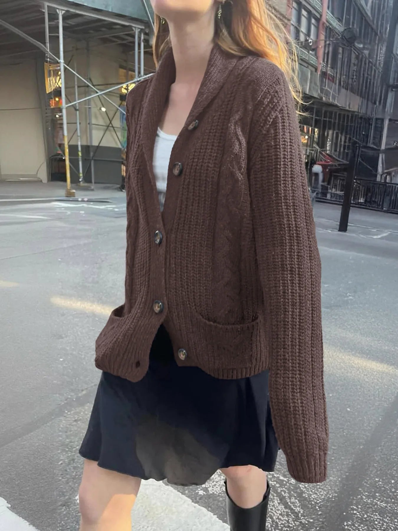 Brown Cable Knit Button Up Cardigan | Cardigans Daverri Fashions
