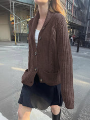 Brown Cable Knit Button Up Cardigan | Cardigans Daverri Fashions
