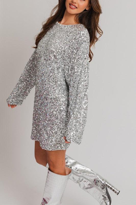 Long Sleeve Sequin Mini Dress Mini Dresses