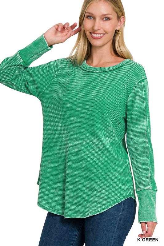 Zenana Round Neck Waffle Knit Top Shirts & Tops