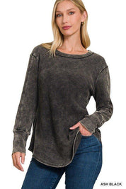 Zenana Round Neck Waffle Knit Top Shirts & Tops