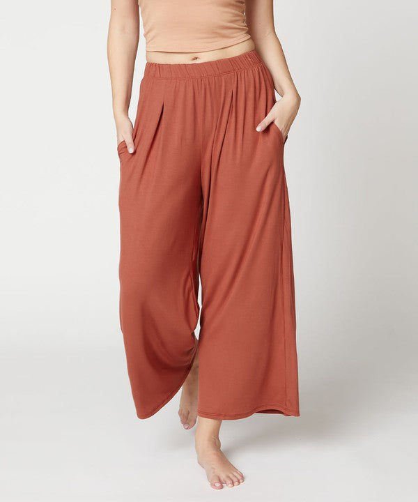 Full Size Bamboo Ankle Length Wide Leg Pants RUST Pants