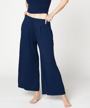 Full Size Bamboo Ankle Length Wide Leg Pants SLATE NAVY Bottoms