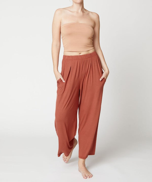 Full Size Bamboo Ankle Length Wide Leg Pants Bottoms