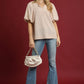 Umgee Texture Puff Sleeve Notched Blouse Stone - DAVERRI FASHIONS