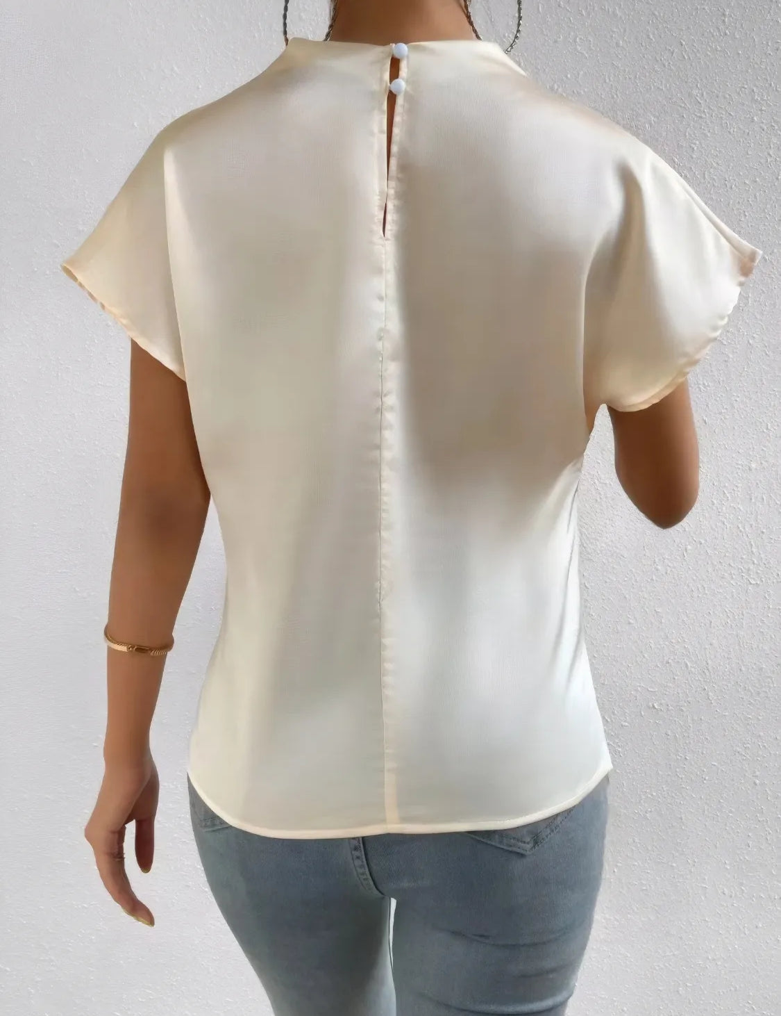 Mock Neck Short Sleeve Blouse | Blouses Daverri Fashions
