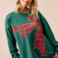 BiBi Plaid Ribbon Bow Detail Christmas Fleece Pullover - DAVERRI FASHIONS