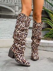 Leopard Leopard Point Toe Block Heels Boots | Boots Daverri Fashions