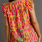 Umgee Full Size Abstract Print V-Neck Double Layer Ruffle Sleeve Blouse Plus Size Blouses