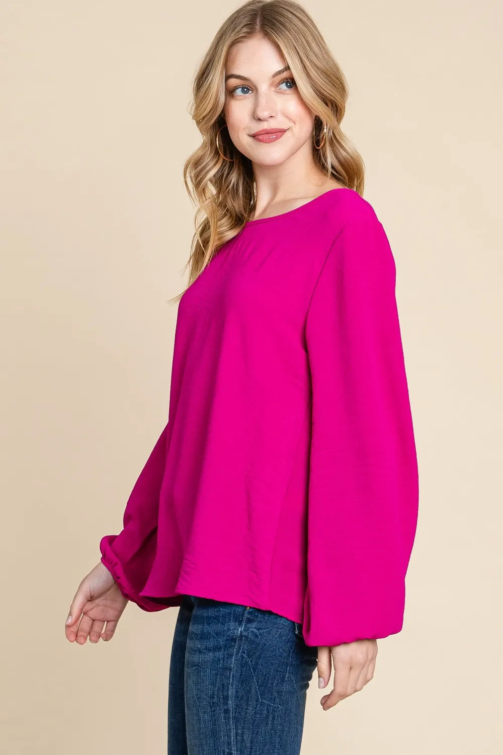 BOMBOM Textured Balloon Sleeve Blouse | Blouses Daverri Fashions