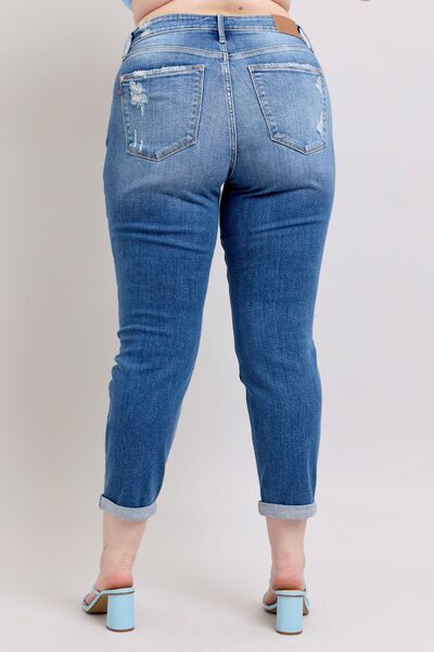 Judy Blue Full Size Button Fly Distressed Jeans with Pockets Jeans