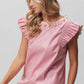 BiBi Leather Look Smocked Ruffled Top Tops