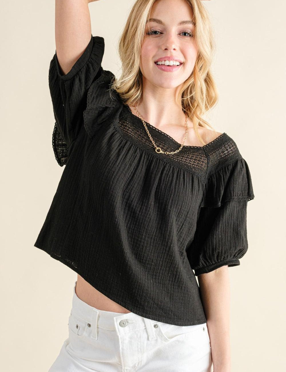 And The Why Square Neck Ruffled Blouse | Blouses Daverri Fashions