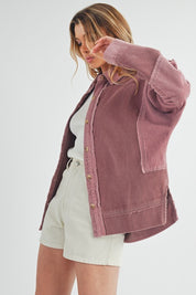 Aemi + Co Side Slit Exposed Seam Button Up Corduroy Jacket