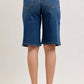Judy Blue high waist Bermuda denim shorts in blue with brown leather waistband