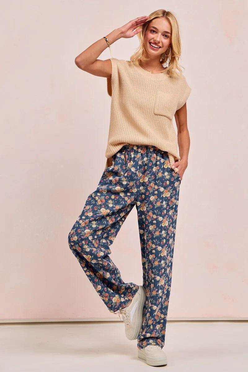 BiBi Washed Floral Print Wide Leg Jeans | Jeans Daverri Fashions