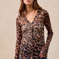 BiBi Leopard Printed Mesh Shirt With Button Up V Neck - DAVERRI FASHIONS