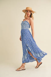 Aemi + Co Blue Ditsy Floral Ruffled Hem Maxi Cami Dress Cami Dresses