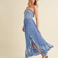 Aemi + Co Blue Ditsy Floral Ruffled Hem Maxi Cami Dress Cami Dresses