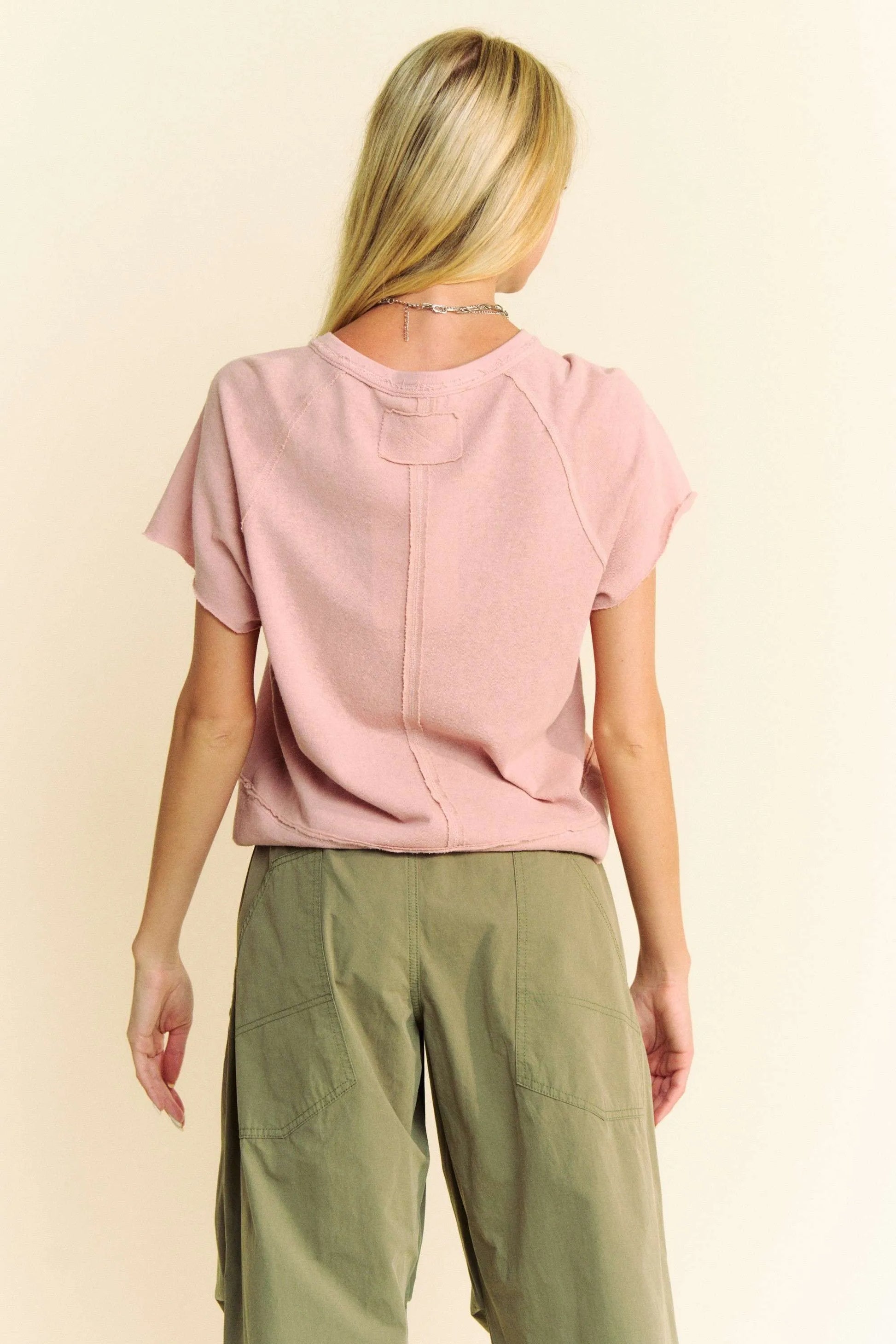 Davi & Dani Breezy Knit soft pink short-sleeve T-shirt top with relaxed fit