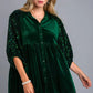 Umgee Sequin Detail Tiered Back Half Sleeve Shirt Hunter Green