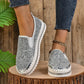 Rhinestone Round Toe Platform Loafers - DAVERRI FASHIONS