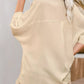Beige satin women’s oversized 3/4 sleeve button-up blouse