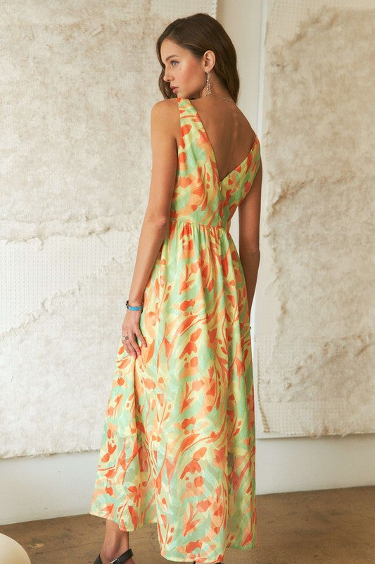 ADORA Abstract Floral V-Neck Maxi Dress