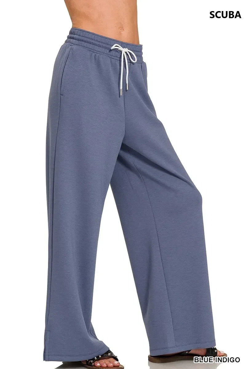 Zenana Scuba Drawstring Pants Blue Indigo - DAVERRI FASHIONS