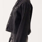 Daverri button down cropped oversized black denim jacket with classic collar and buttons