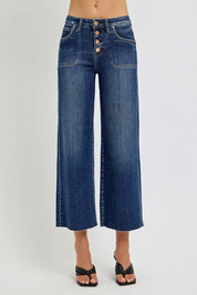 RISEN Full Size High Rise Crop Wide Button Up Jeans Plus Size | Jeans Daverri Fashions