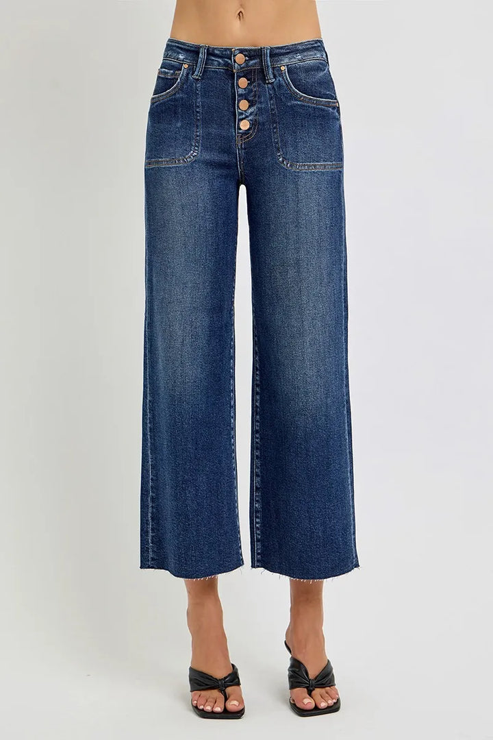 RISEN Full Size High Rise Crop Wide Button Up Jeans Plus Size Jeans