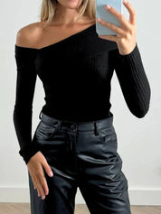 Off-Shoulder Ribbed Knit Top | Clothing Tops Daverri Fashions