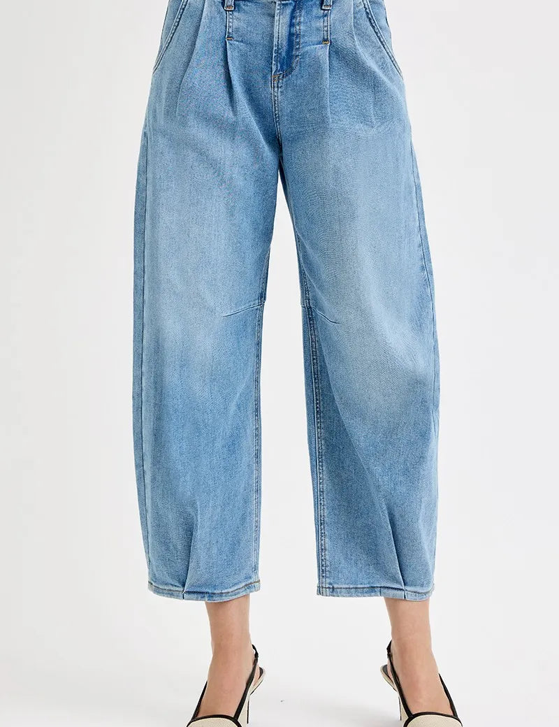 RISEN Full Size Mid Rise Fit Crop Wide Volume Leg Jeans Plus Size | Jeans Daverri Fashions